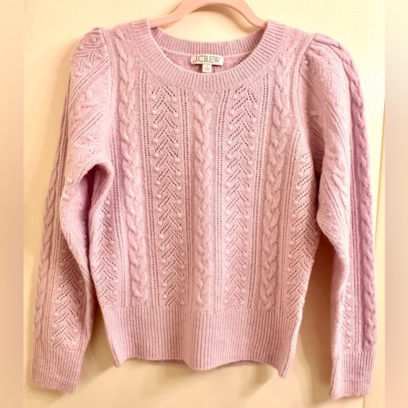 NWOT. J.Crew Pointelle Cable-Knit Crewneck Sweater in Ashen Quartz. Size S. - Picture 4 of 6